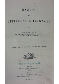 Literature Francaise,1886r.