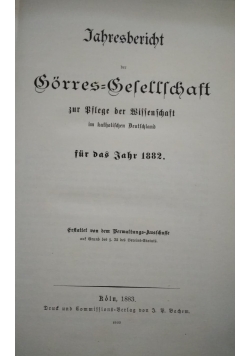 Jahresbericht der Gorres-Gesellschaft zur Pflege der Wissenschaft im katolischen Deutschland, 1883 r.