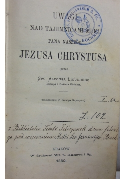 Uwagi nad tajemnicami męki Pana Naszego Jezusa Chrystusa, 1880 r.