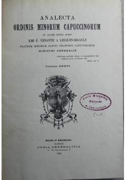 Analecta Ordinis minorum capuccinorum 1929 r