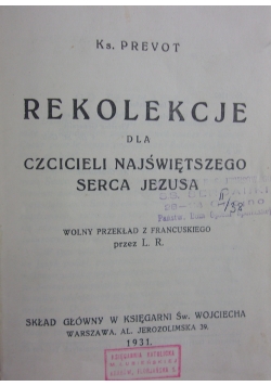 Rekolekcje dla czcicieli Najświętszego Serca Jezusa 1931 r