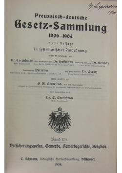 Preussisch=deutsche Geset=Sammlung 1806-1904r. Band III1