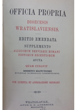 Officia Propria Dioecesis Wratislaviensis, 1878 r.