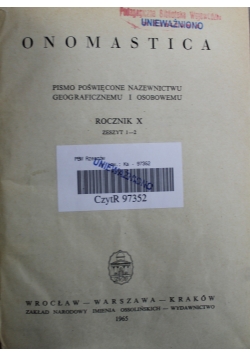 Onomastica rocznik X zeszyt 1 - 2