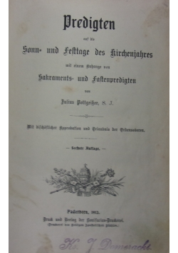 Predigten auf die Sonn und festtage des kircheniahres, 1913 r.
