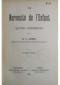 La Nervosite de l Enfant 1903 r.