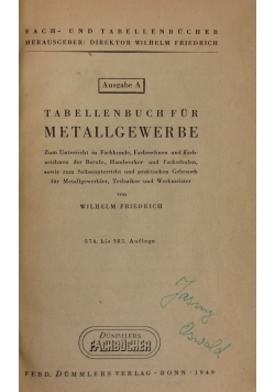 Taellenbuchfur Metallgewebe,1949r.