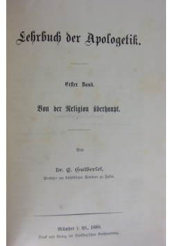 Lehrbuch der Apologetik,1888r.