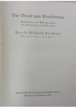 Der Beruf zum Priestertum, 1934 r.