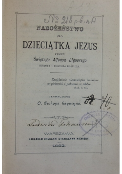 Nabożeństwo do dzieciątka Jezus ,1883r.