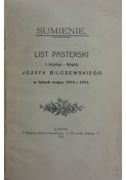 Sumienie. List Pasterski Józefa Bilczewskiego, 1915 r.