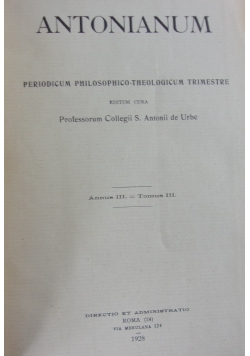Antonianum, periodicum philosophico-theologicum trimestre, 1928 r.