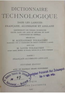 Dictionnaire Technologique, 1927r.