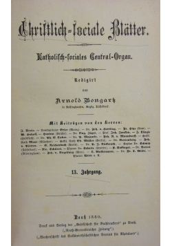 Christlich lociale blatter  13 band, 1880r.