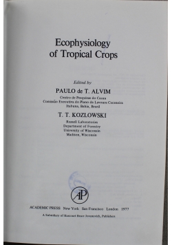 Ecophysiology of Tropical Crops