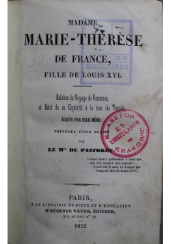 Madame Marie-Therese e france fille de Louis XVI 1852 r.