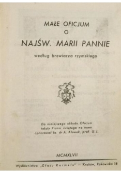 Małe Oficjum o Najśw Marii Pannie 1947 r