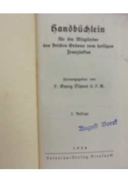 Handbudlein fur die Mitglieder des Dritten Ordens vom heiligen Franziskus, 1938 r.