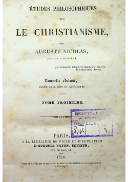 Etudes philosophiques sur le Christianisme  Tome troisieme 1856r