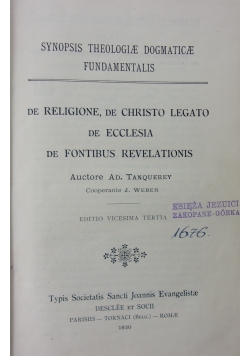 Synopsis Theologiae Dogmaticae,  1930 r.