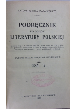 Podręcznik do dziejów literatury Polskiej, 1916 r.