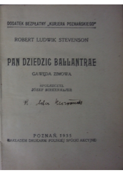 Pan Dziedzic Ballantrae, Gawęda zimowa, 1935 r.