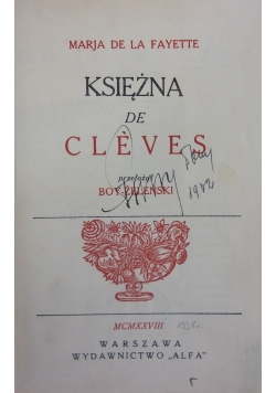 Księżna de Cleves, 1928r.