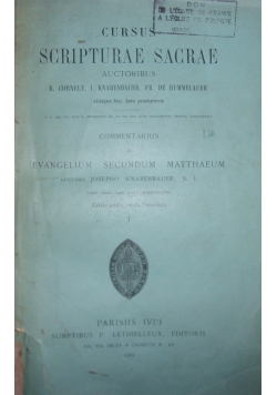 Cursus Scripturae Sacrae, 1922 r.