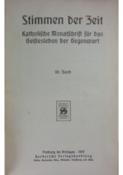 Stimmen der Zeit, 96. Band, 1919r.