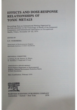 Effects and Dose Response Relationships of Toxic Metals