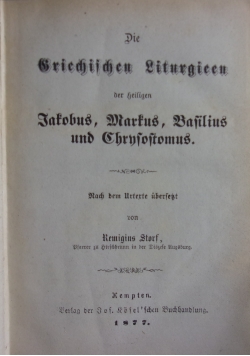 Die Griechischen Liturgien,1877r.