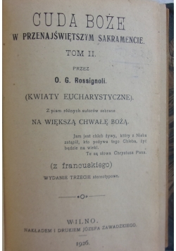 Cuda Boże w Przenajświętszym Sakramencie, tom II, 1926 r.