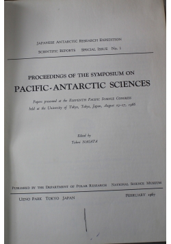 Proceedings of the Symposium On Pacific Antarctic Sciences