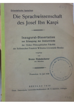 Des Sprachwissenschaft des Josef Ibn Kaspi, 1930 r.