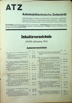 ATZ Automobiltechnische zeitschrift Inhaltsverzeichnis XXXVII 1934 r.