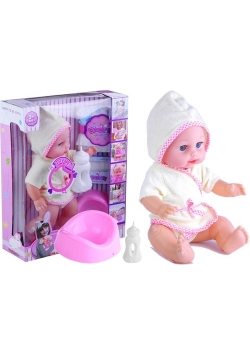 Lalka bobas w szlafroku butelka nocnik pampers gra