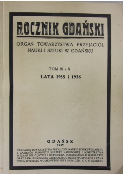 Rocznik Gdański ,Tom IX i  X ,1937r.