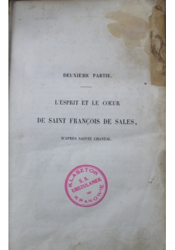 Deuxieme Partie L Esprit Et Le Coeur De Saint Francois De Sales
