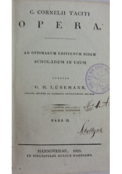 C. Cornelii Taciti Opera, 1825 r.