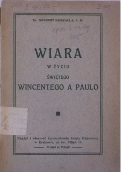 Wiara w życiu świętego Wincentego a Paulo, 1938 r.