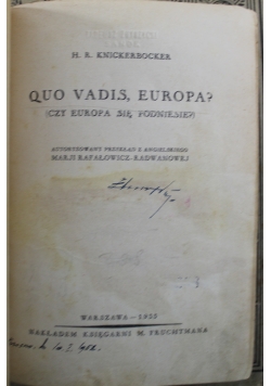 Qua Vadis Europa 1933 r.
