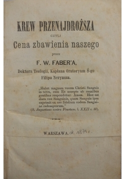 Krew Przenajdroższa,1874 r.