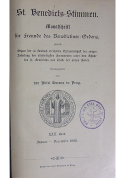 St.  Benedicts Stimmen Monatschrift fur freunde des Benedictiner-Ordens, 1898