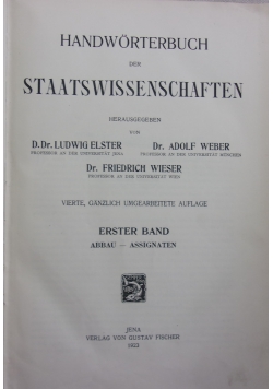 Handworterbuch der Staatswissenschaften. Erster Band, 1923 r.