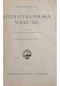Literatura polska wieku XIX, 1929r