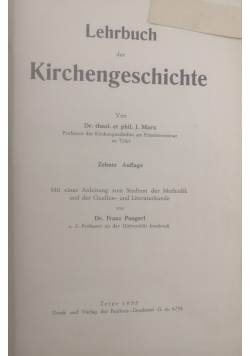 Lehrbuch der Kirchengeschichte Zehnte Auflage, 1935 r.
