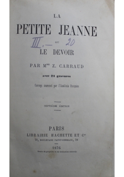 La Petite Jeanne ou Le Devoir 1876 r