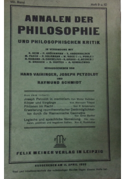 Annalen der Philosophie,1930 r.