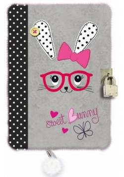 Pamiętnik z kłódką pluszak 96 kartek Sweet Bunny Gray