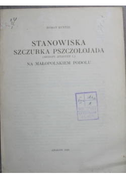 Stanowiska Szczurka Pszczołojada 1929 r.